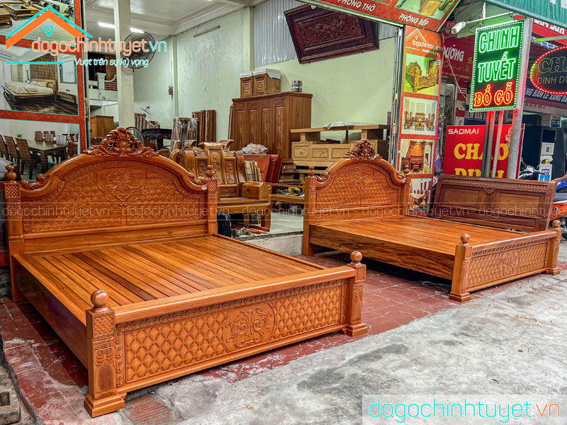 Giường Hoàng Gia gỗ Gõ Đỏ tại Thái Bình